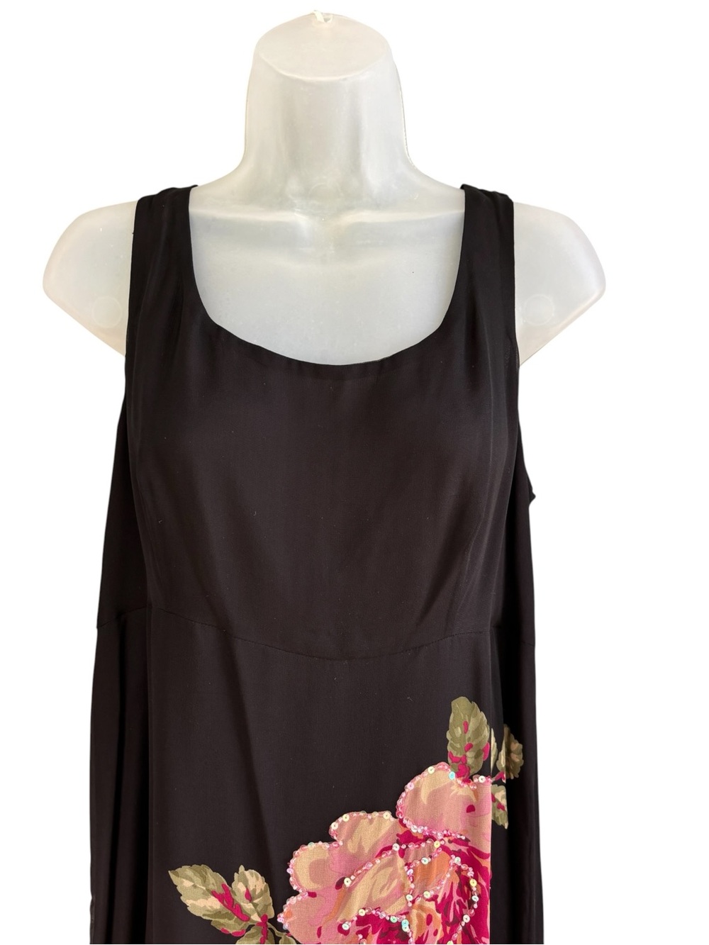 Vintage 2 Piece Robbie Bee 100% Silk Black Floral Sequin Dress Size 8 Whimsical - Picture 7 of 11